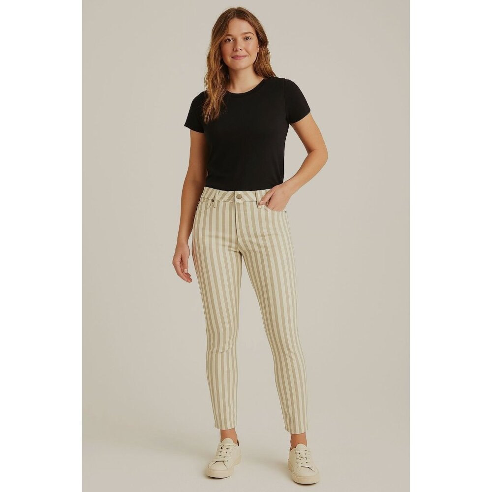 Paige Verdugo Ankle Skinny Jeans Womens Gray/White Striped Stretch Size 26
